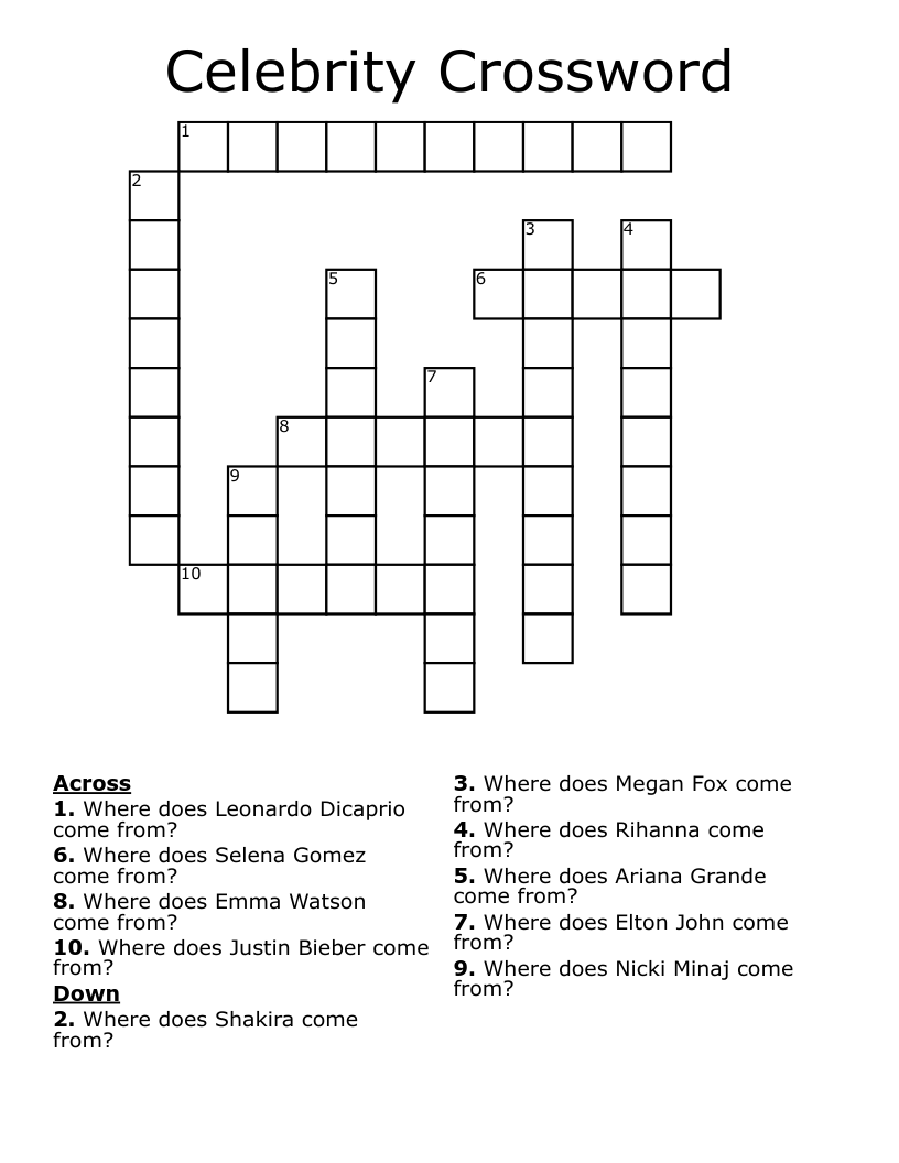 Celebrity Crossword Printable