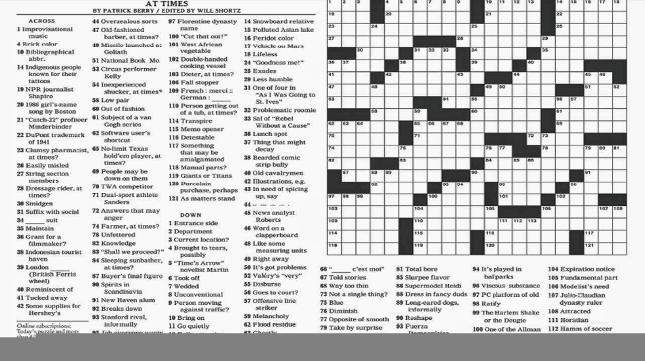 Free Printable New York Times Sunday Crossword Puzzles Printable 
