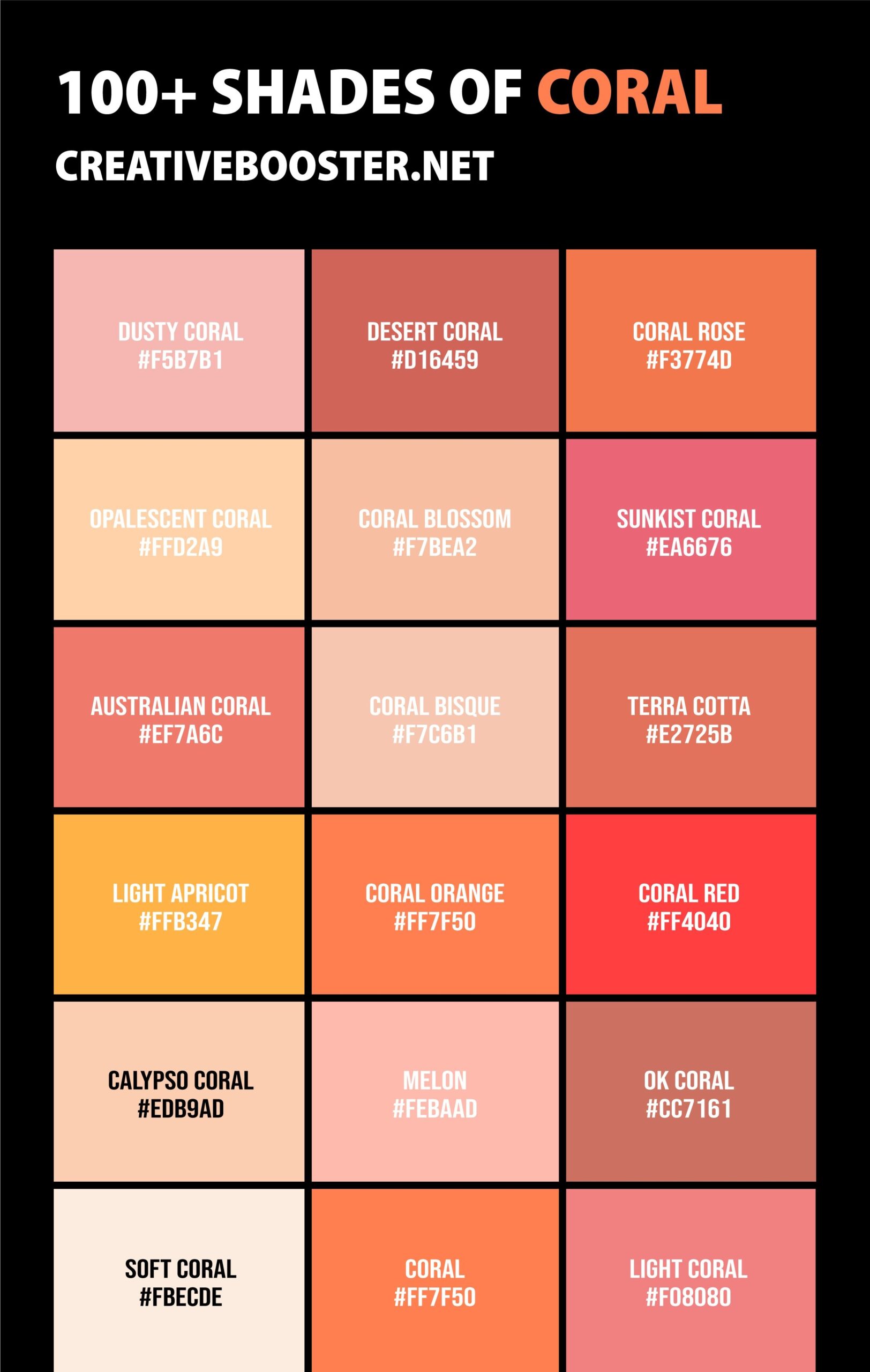 100 Shades Of Coral Color Guide