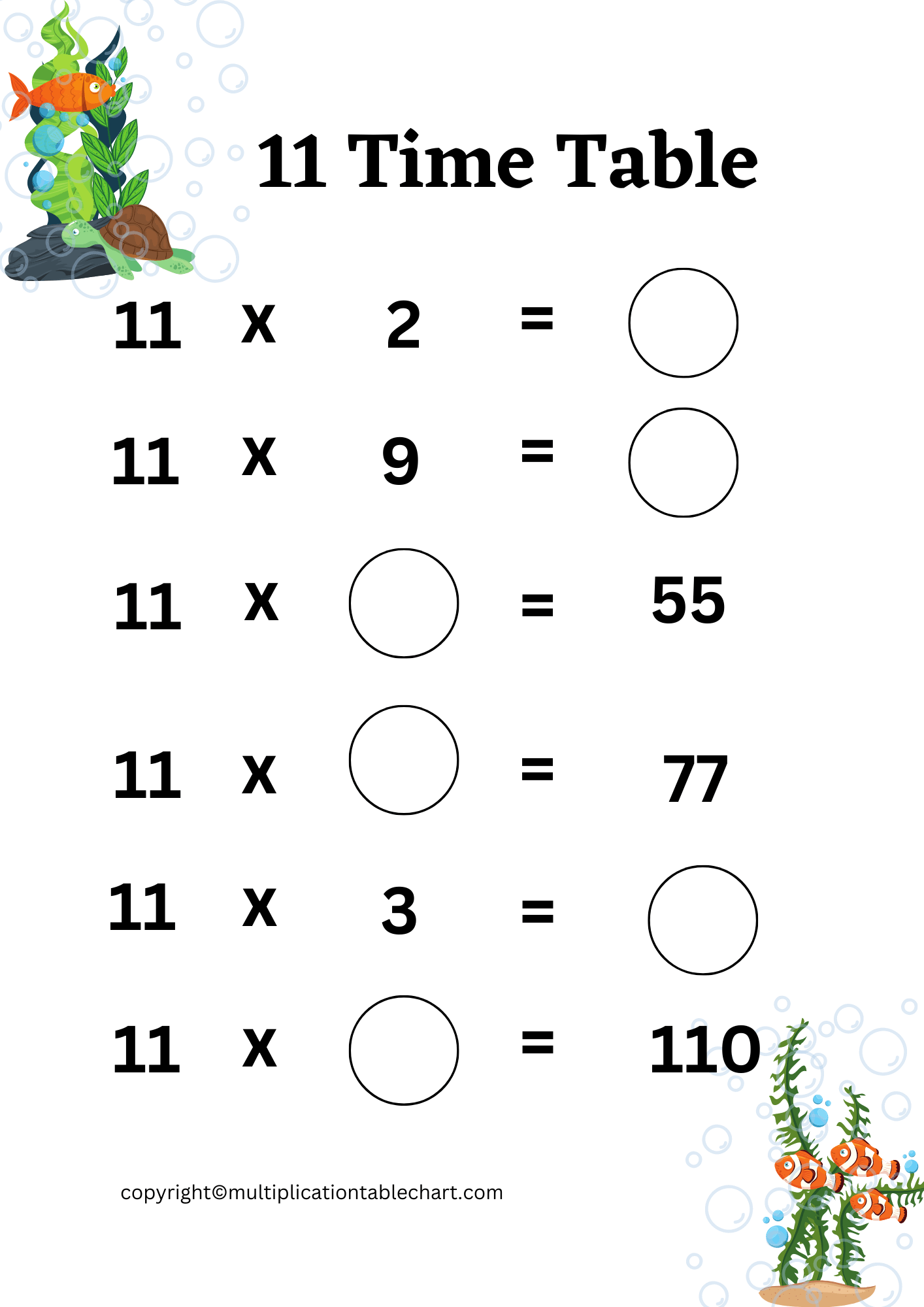 11 Times Table Worksheet 11 Multiplication Table Free PDF