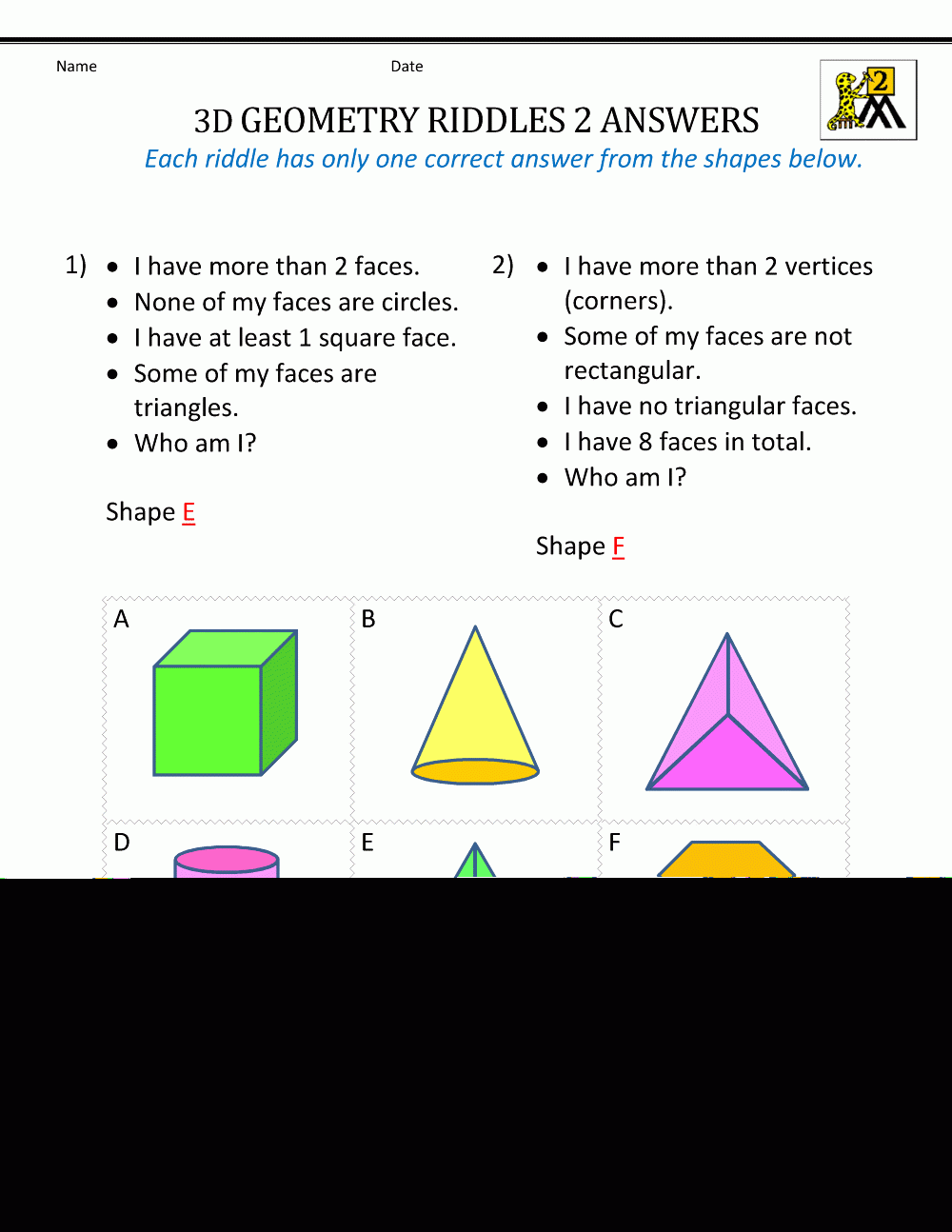 3d Shapes Worksheets 2nd Grade ShapesWorksheets