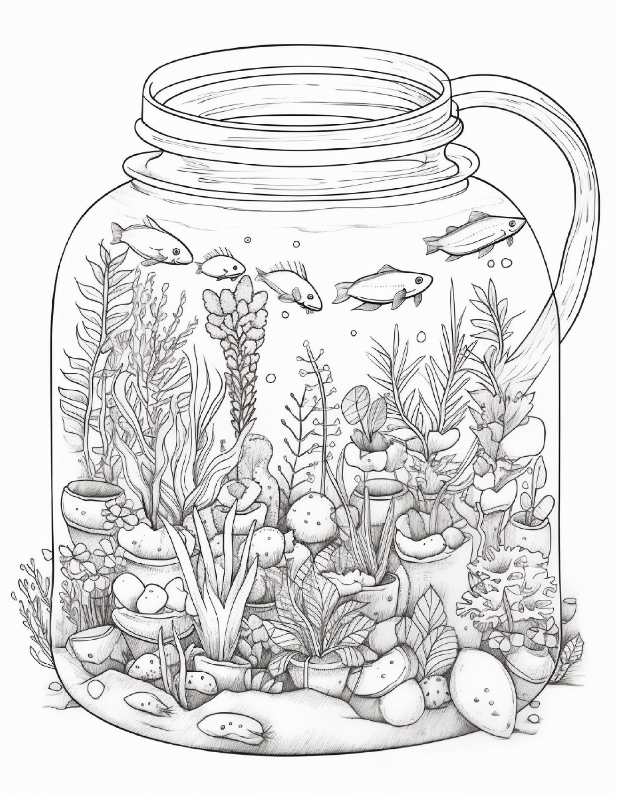 64 Life Inside Jar Printable Coloring Pages For Adults Grayscale Colo