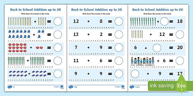 Addition To 20 Activity Back To School Worksheets Twinkl 