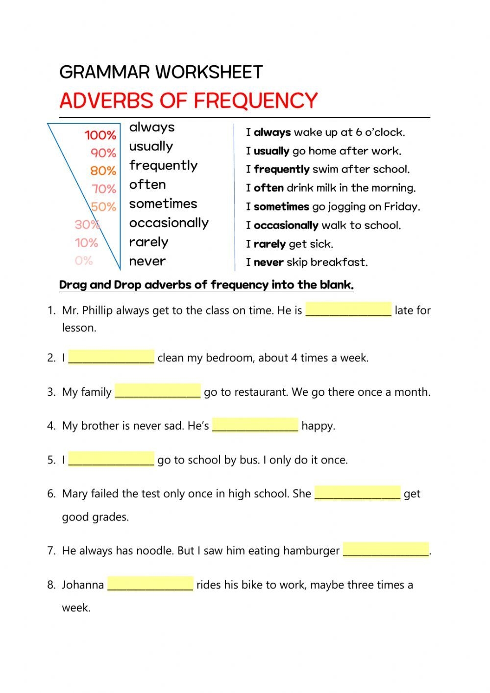 Adverb Of Frequency Worksheet With Answer