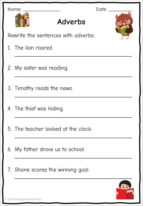 Adverb Worksheet For Grade 1 3 Worksheets Library