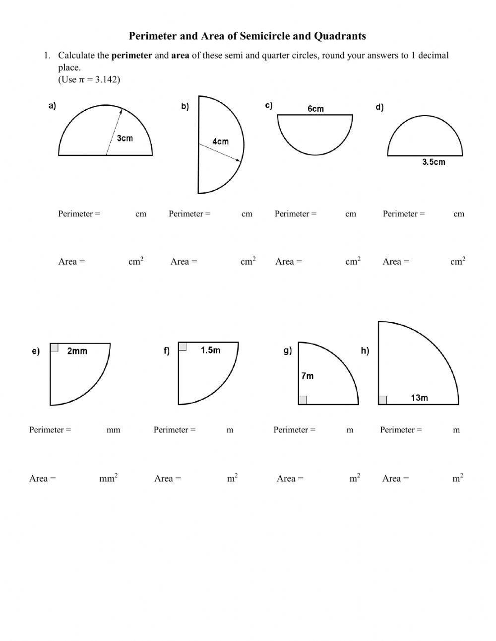 Area And Circumference Of Circles Sixth Grade Math Worksheets And 