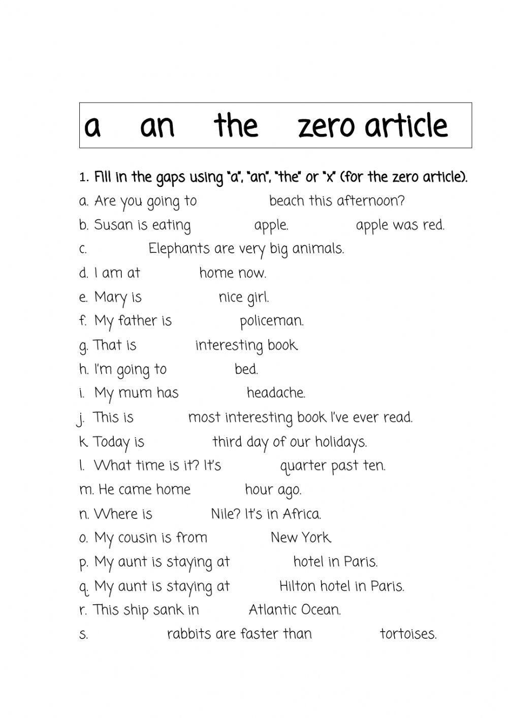 Article Worksheet Grade 5