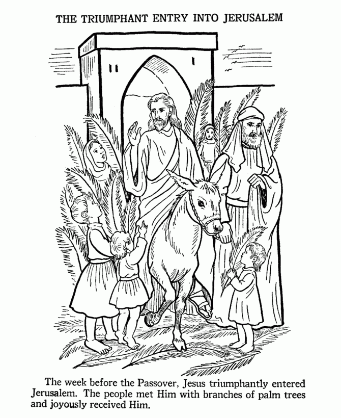 Bible Easter Coloring Pages Bluebonkers 1 Jesus Entering Jerusalem 