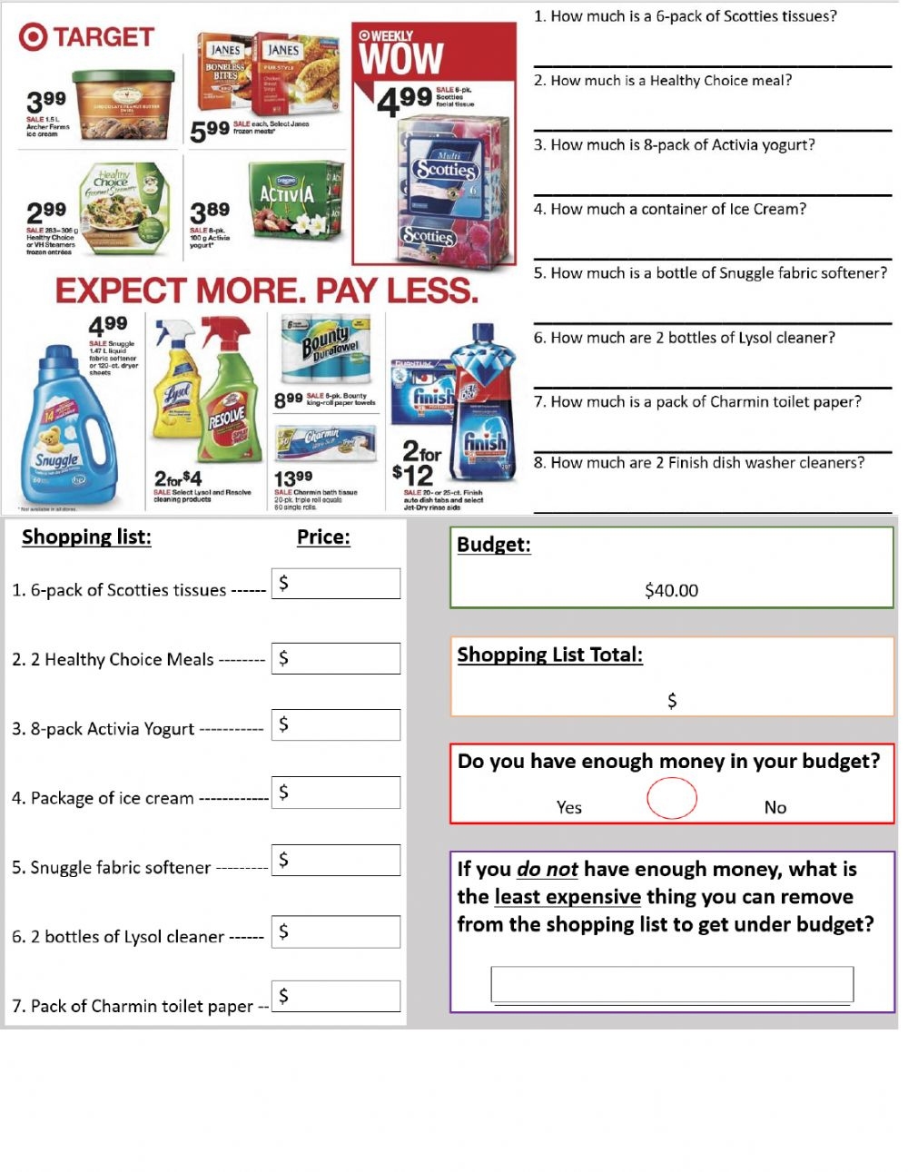 Budgeting Math Worksheets Pdf Budgeting Worksheets