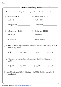 Calculating Profit And Loss Worksheets
