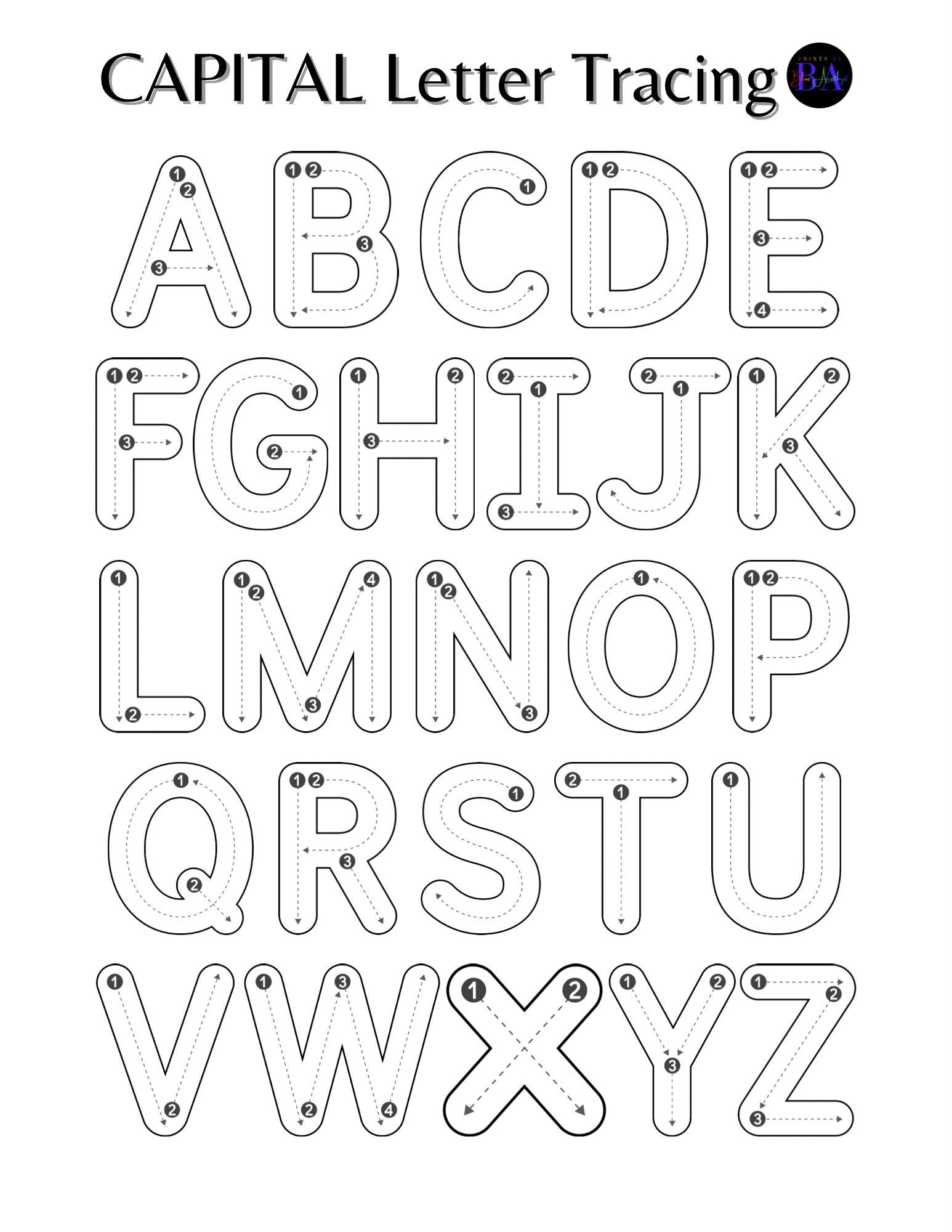 Capital Letter Tracing Etsy Worksheets Library