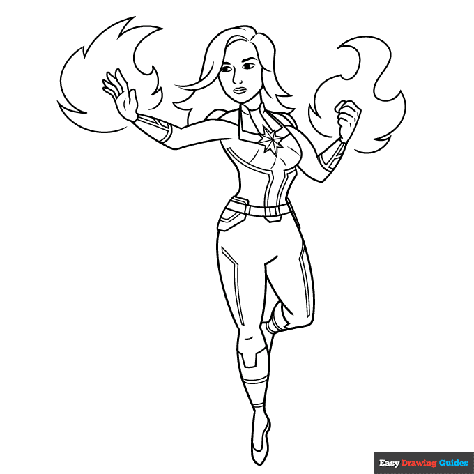 Captain Marvel Coloring Page Easy Drawing Guides