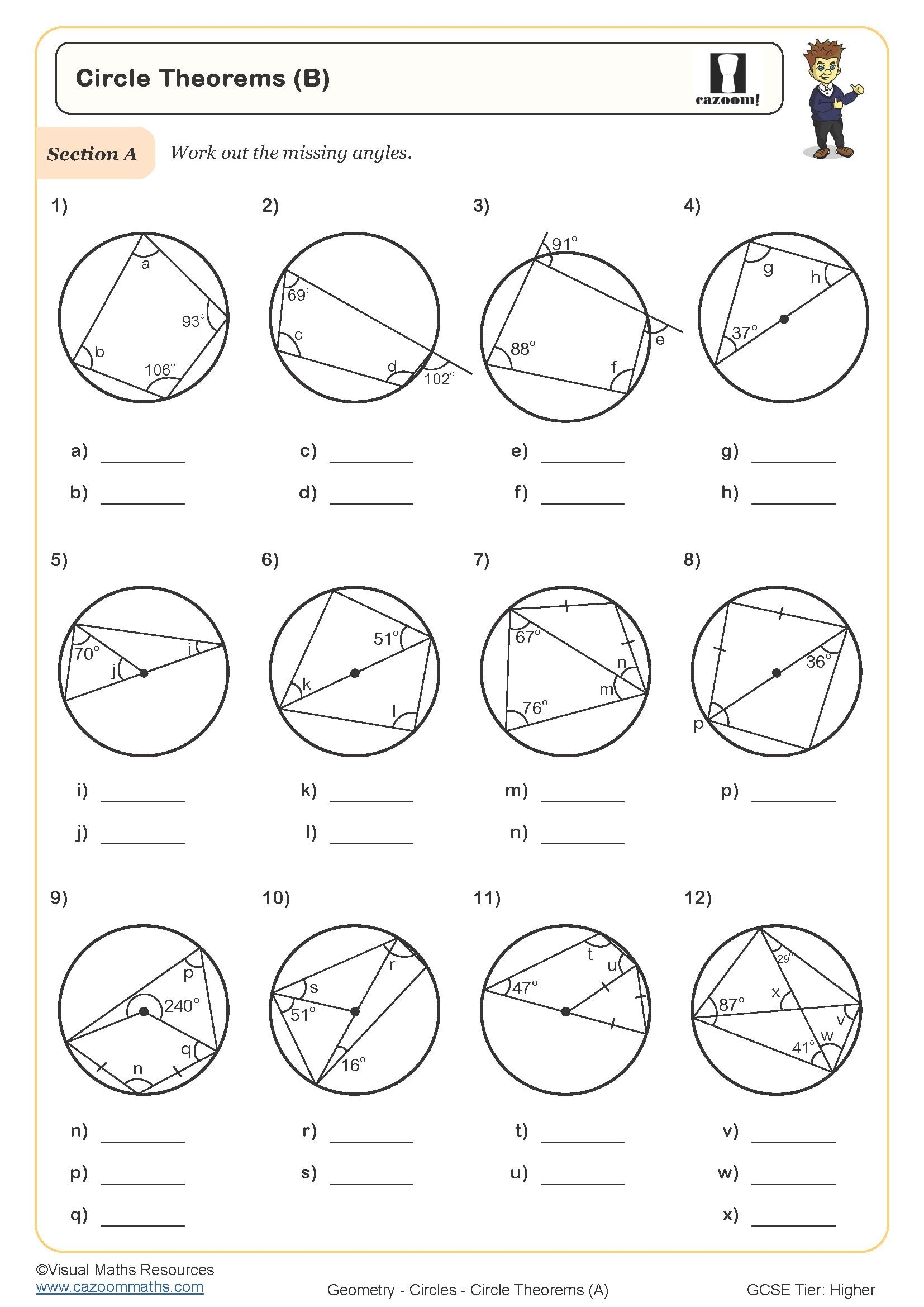 Circle Theorems A Worksheet Cazoom Maths Worksheets 45 OFF
