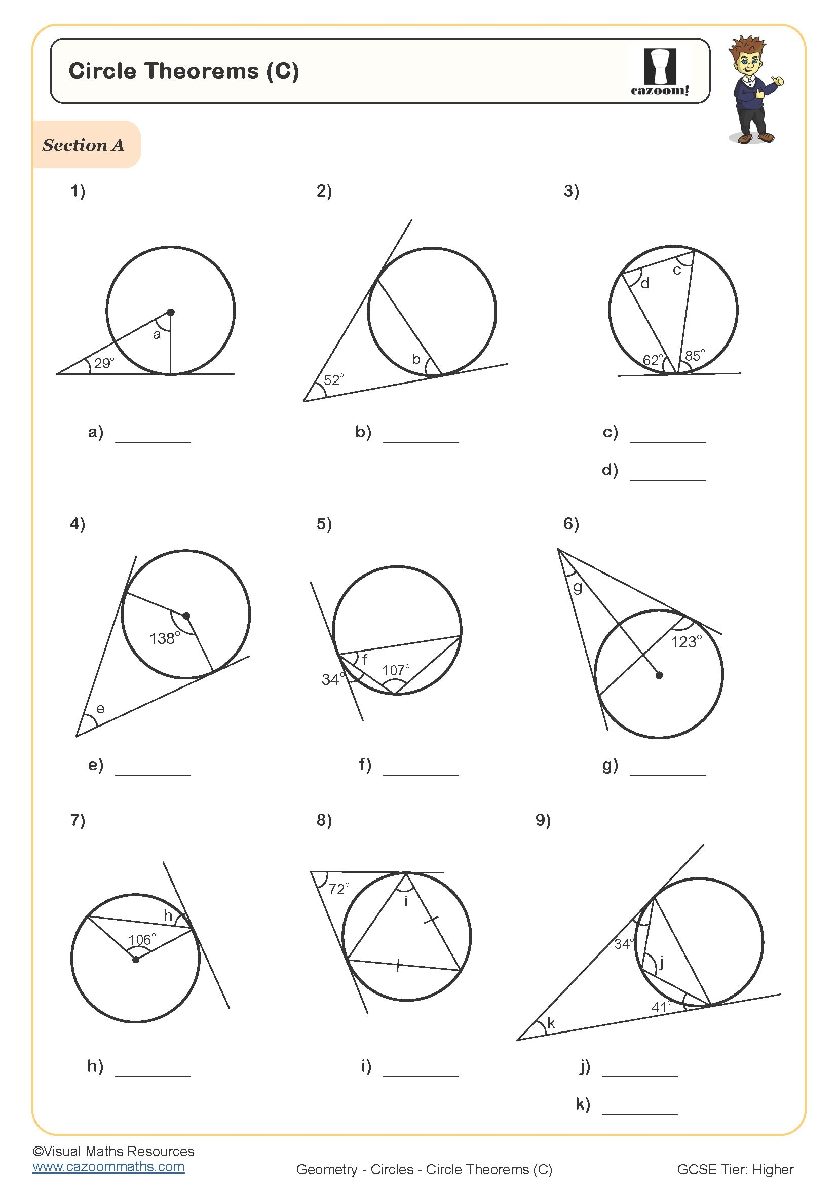 Circle Theorems A Worksheet Cazoom Maths Worksheets 45 OFF