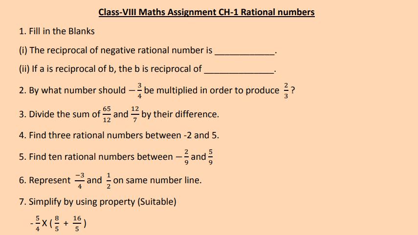 Class 8 Maths Chapter 1 Worksheet Answers Pdf Rational Numbers 2024