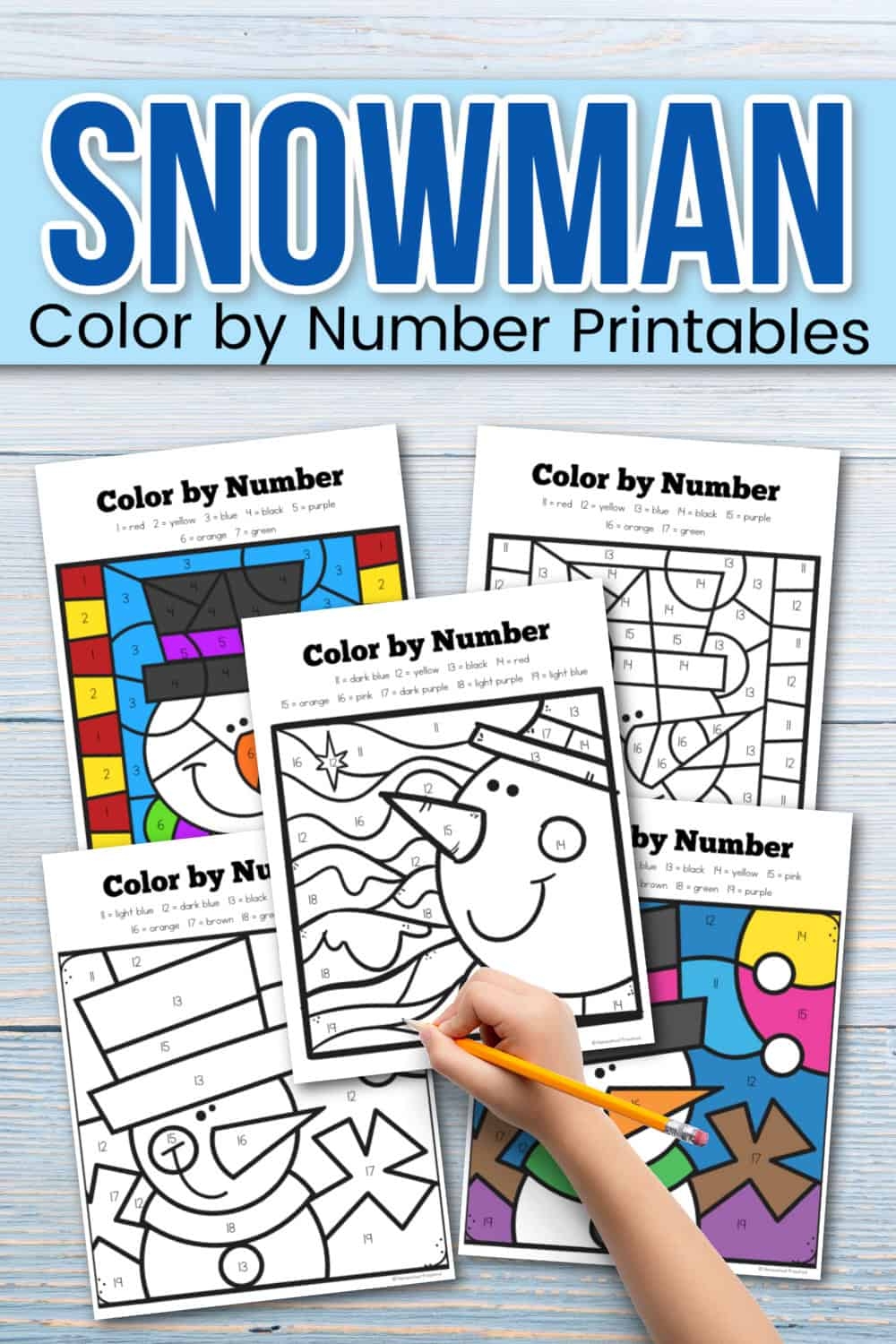 Color By Number Snowman Worksheets For Preschool