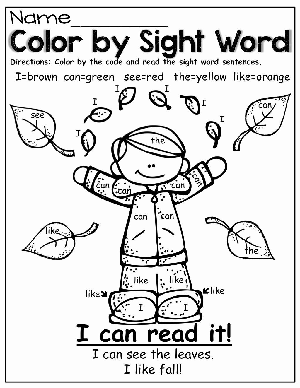 Color Sight Word Worksheets Luxury The Moffatt Girls Fall Math And 