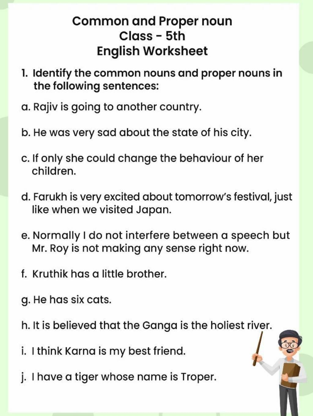 Common And Proper Noun Class Th English Worksheet Identify Worksheets 