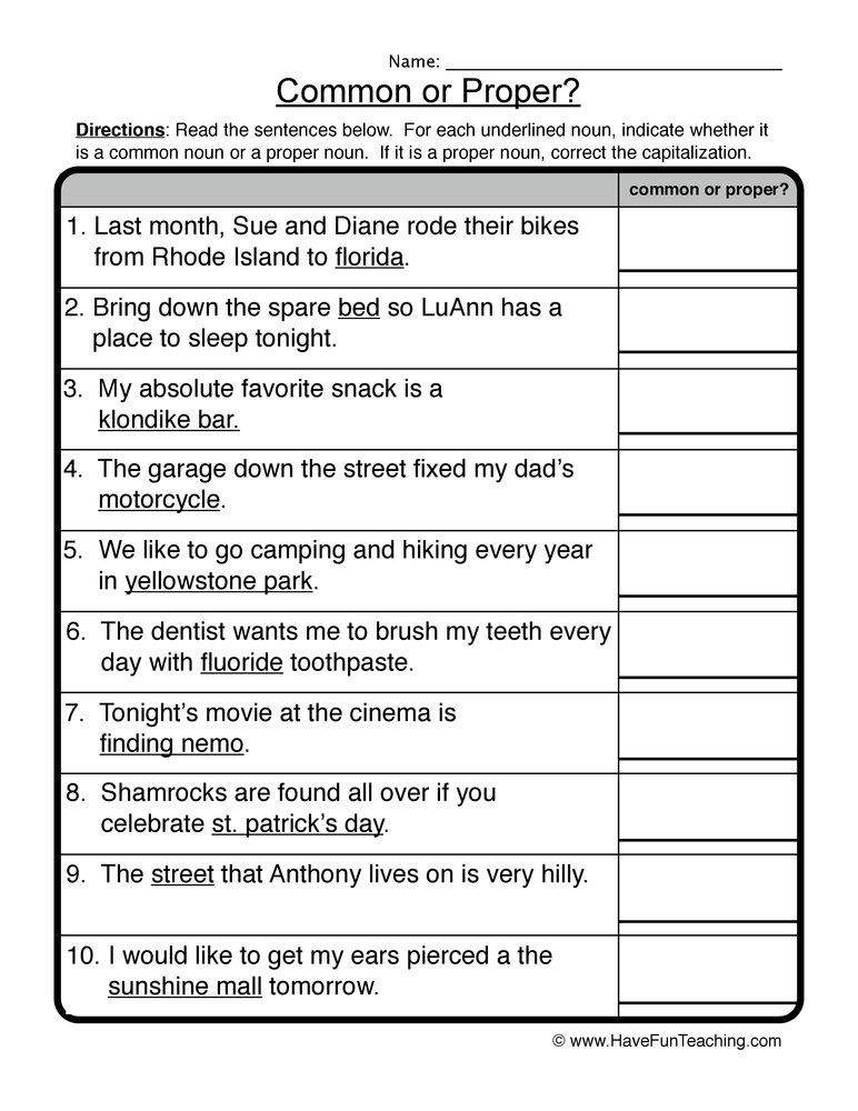 Common Proper Noun Worksheet 4th Grade CommonWorksheets