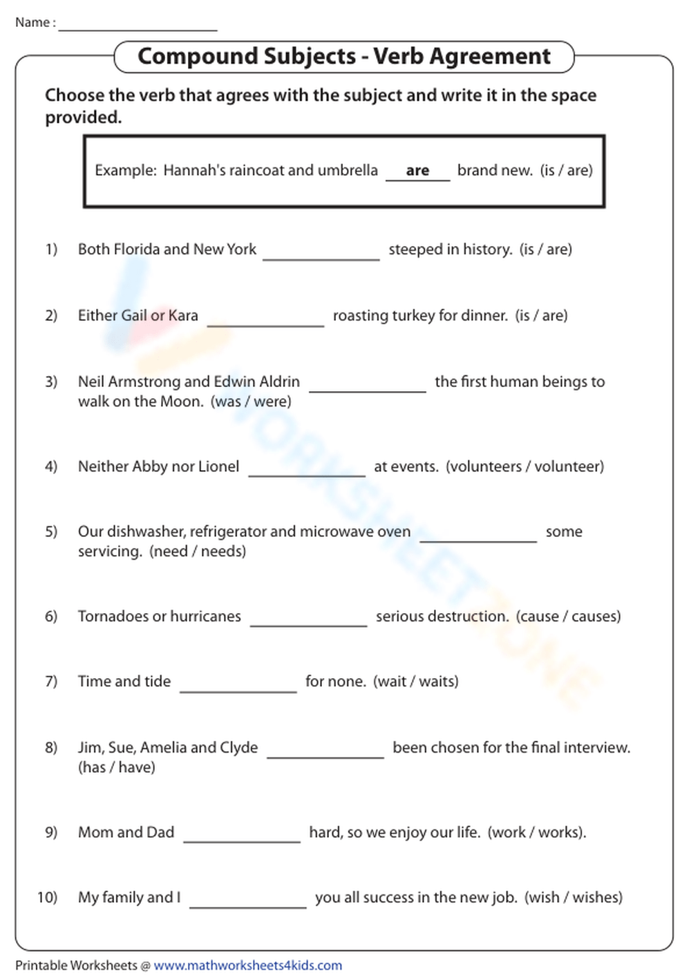 Compound Subjects With Verbs Worksheet Worksheets Library