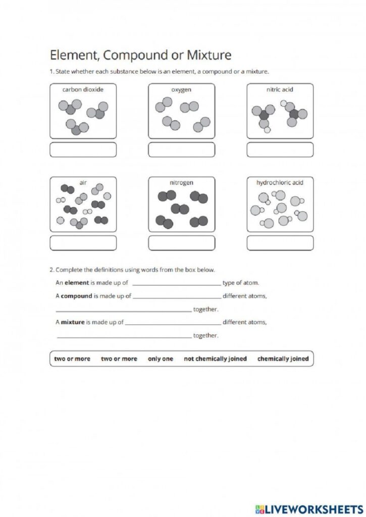 Elements Compounds And Mixtures Worksheet - Printable Coloring Free
