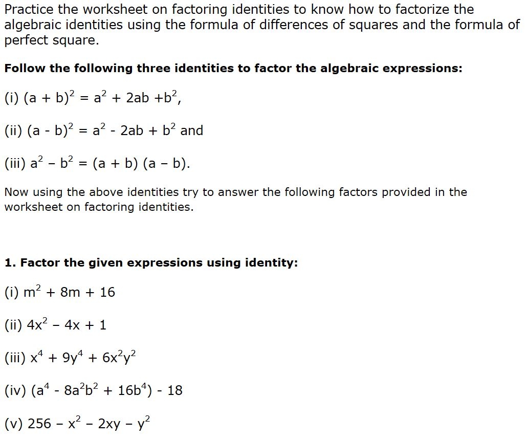 DCMC MATH Class 8 Practice Worksheet On Factorisation For Class 8