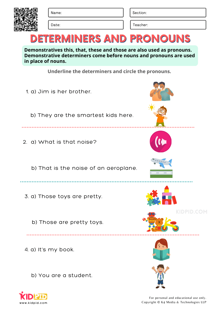 Demonstrative Determiners Worksheet
