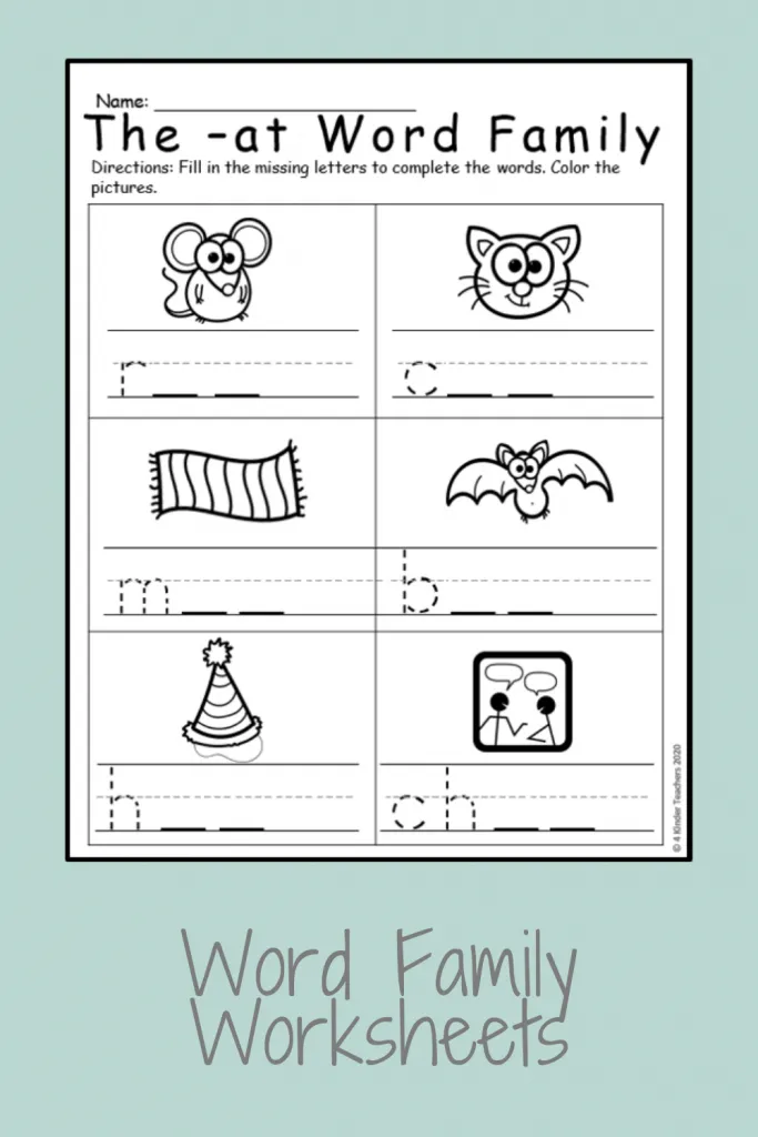 Differentiated Word Family Worksheets 4 Kinder Teachers