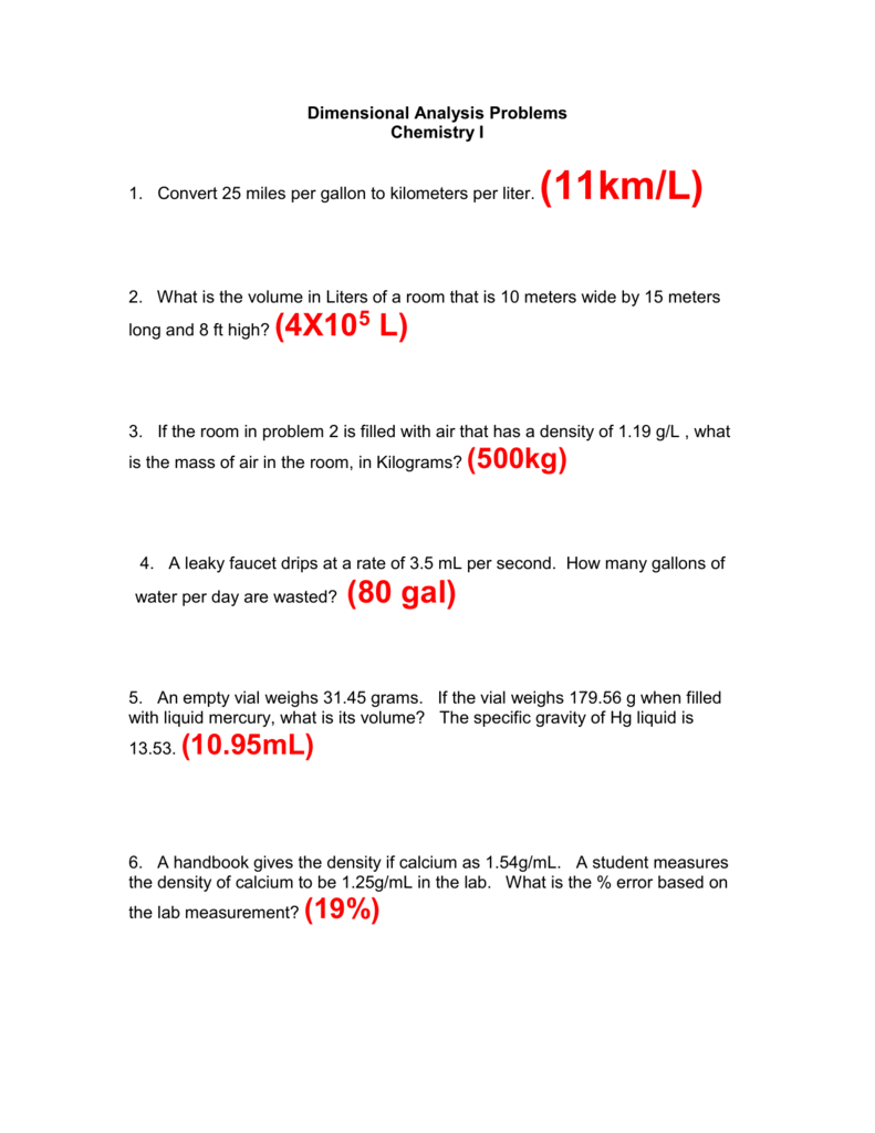 Dimensional Analysis Worksheet Chemistry Wordworksheet