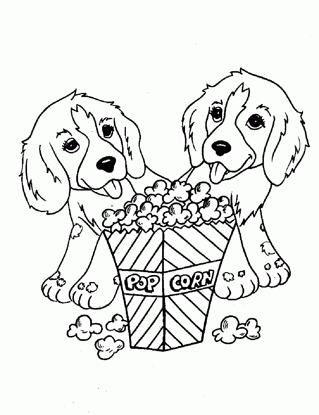 Dogs Eating Popcorn Dog Coloring Pages For Kids