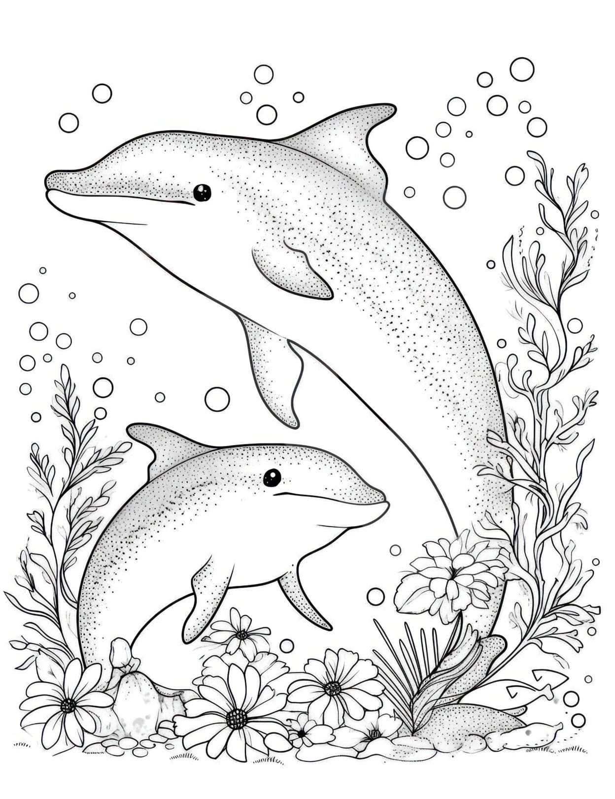 Dolphin Coloring Page Adult Coloring Sheet Nautical