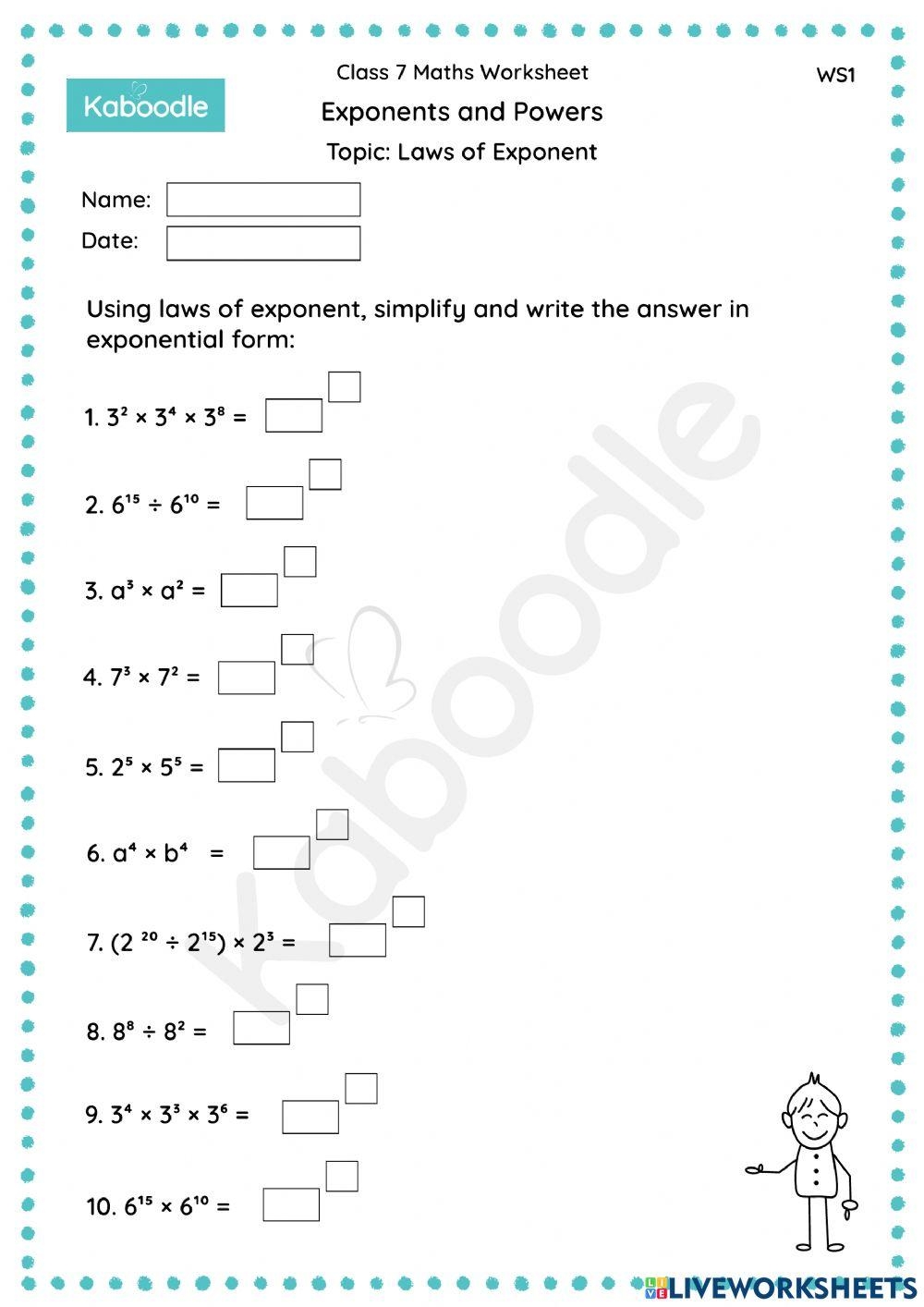 Exponents Powers Laws Of Exponents Worksheet Live Worksheets 