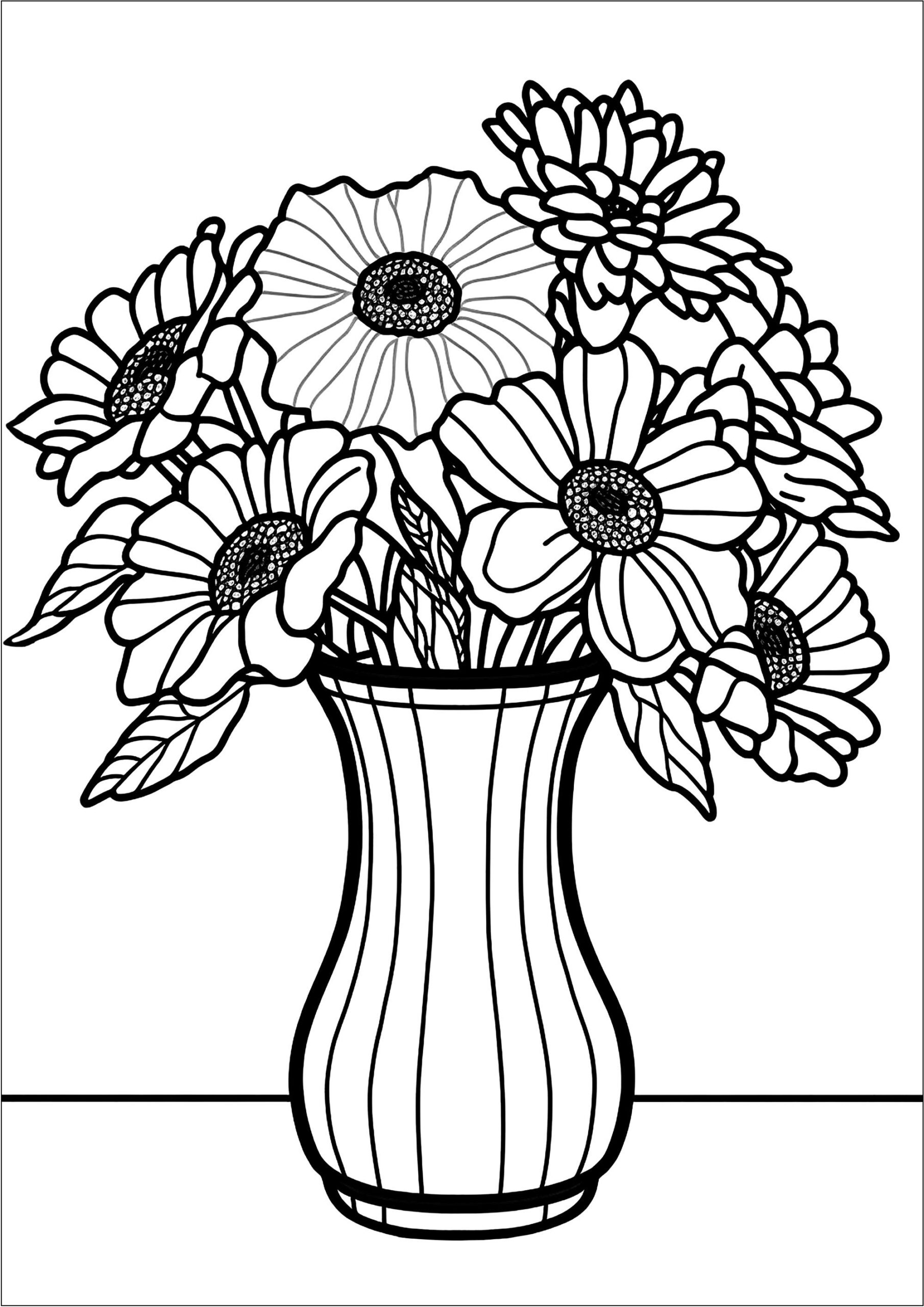 Flowers In A Vase Flower Coloring Pages For Kids