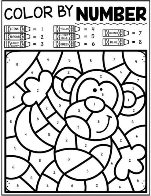 FREE Color By Number Animals Alligator Monkey Lion Elephant