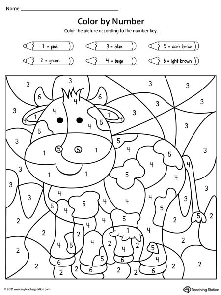 FREE Color by Number Printable Worksheet Cow MyTeachingStation