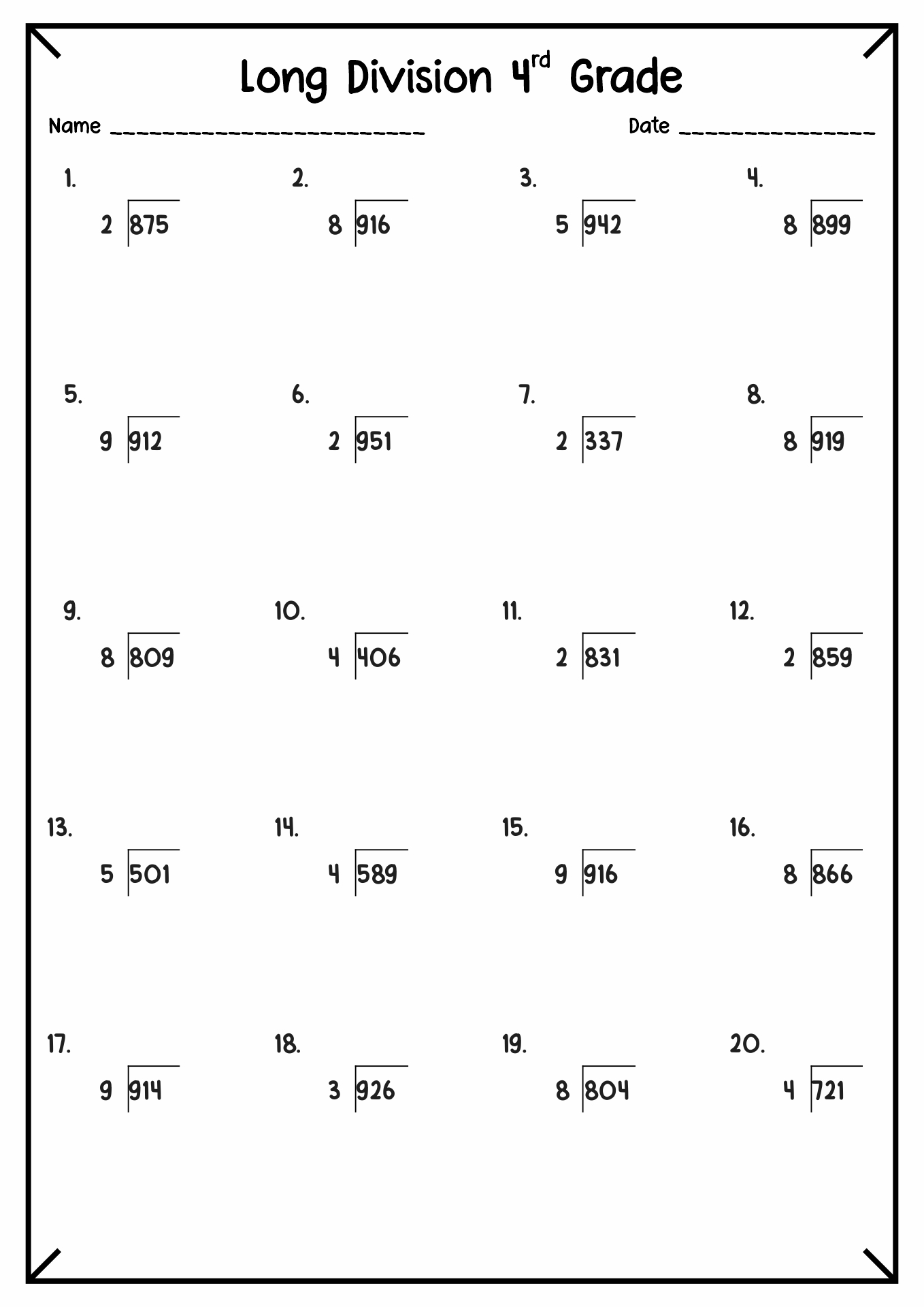 Free Division Problems For 4th Graders Download Free Division Problems