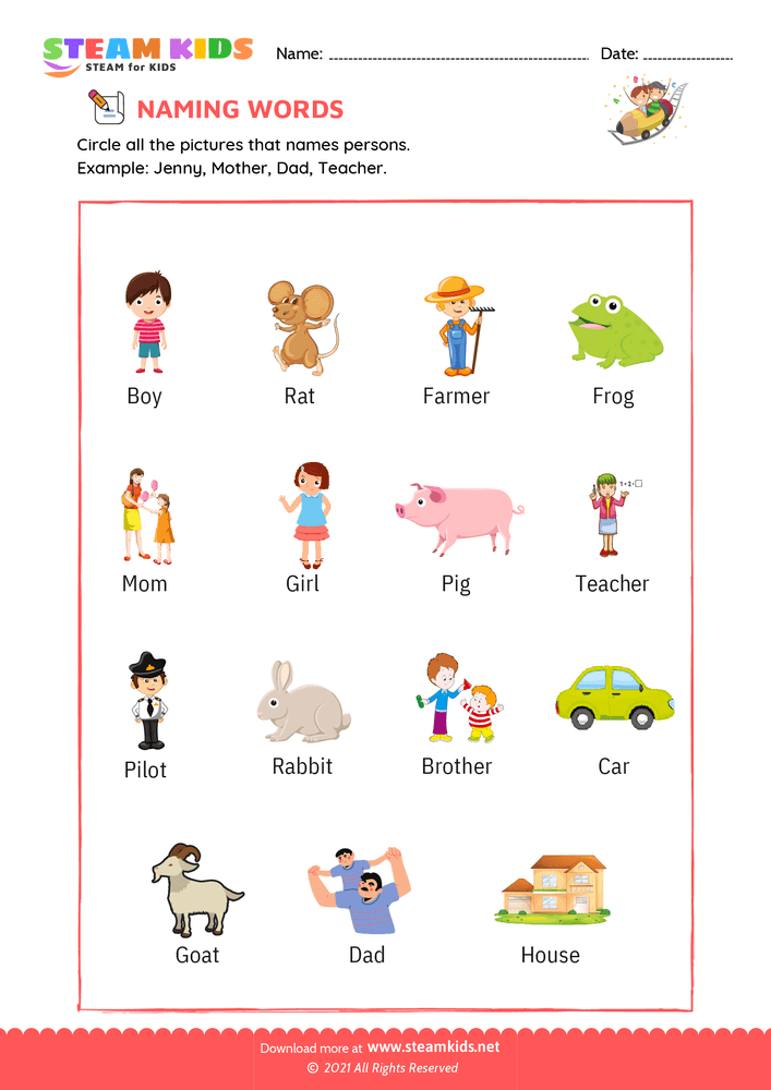 Free English Worksheet Naming Words Worksheet 4 STEAM KIDS