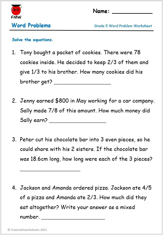 Free Math Problems For 5th Graders Worksheet Download Free Math