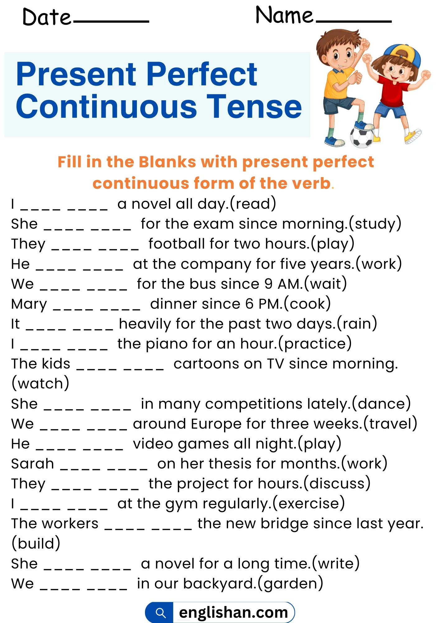 Free Present Perfect Continuous Worksheet Download Free Present 