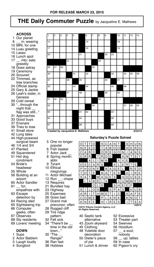 Free Printable Daily Commuter Crossword FreePrintableTM