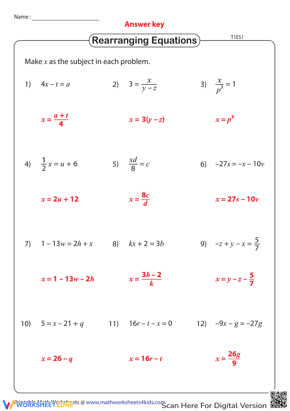 Free Printable Solving Literal Equations Worksheets Worksheets Library