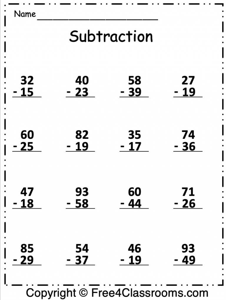 Free Subtraction 2 Digit Regrouping Worksheet Free Worksheets 
