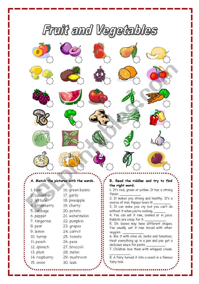 Fruit And Vegetables Worksheet