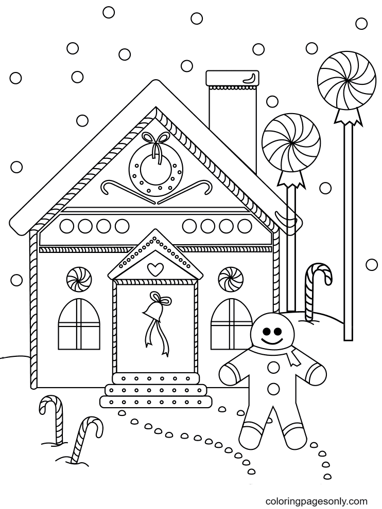 Gingerbread Man Near The House Coloring Page Free Printable Coloring 