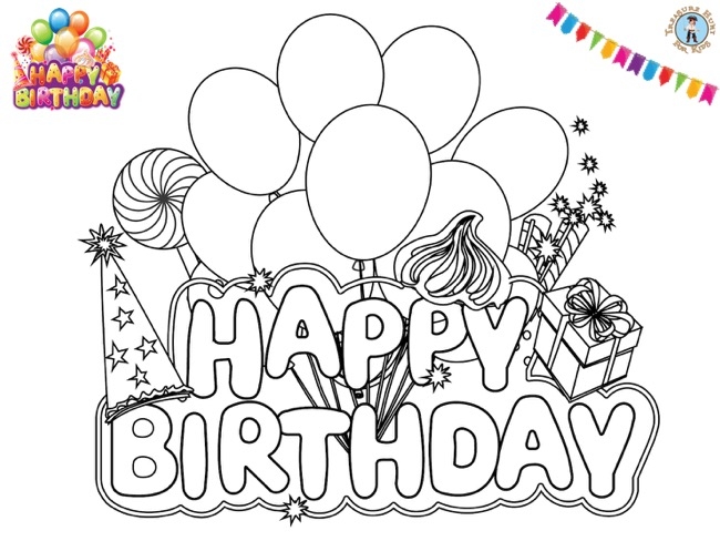 Happy Birthday Coloring Page Treasure Hunt 4 Kids