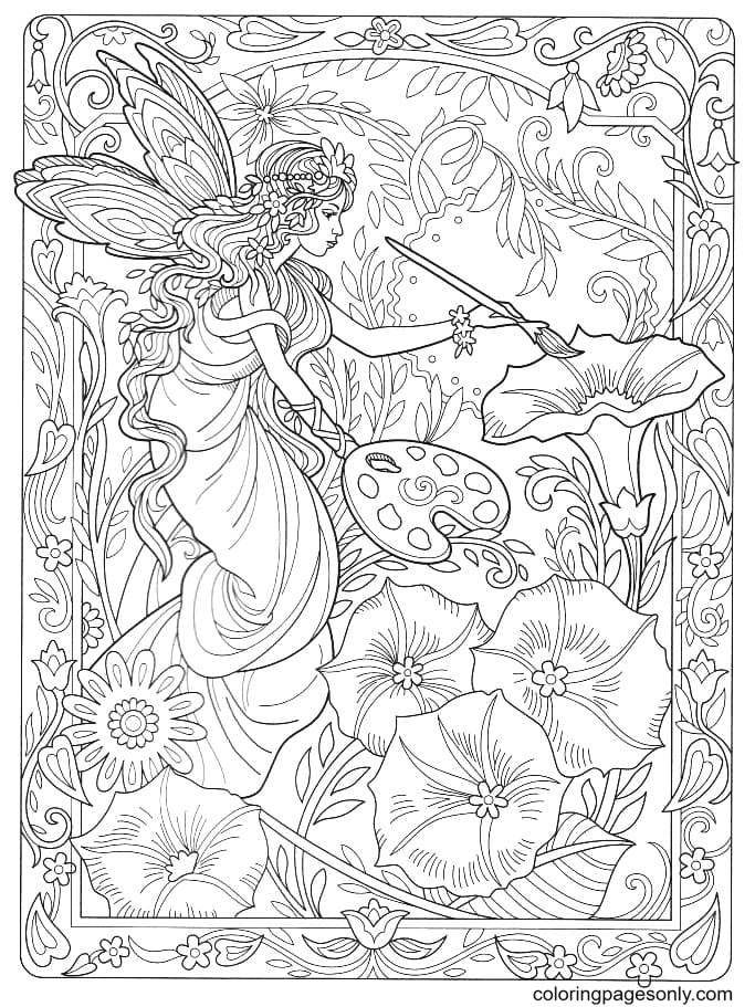 Happy Fairy Coloring Page Free Printable Coloring Pages