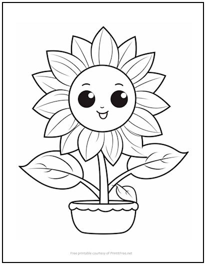 Happy Sunflower Coloring Page Print It Free