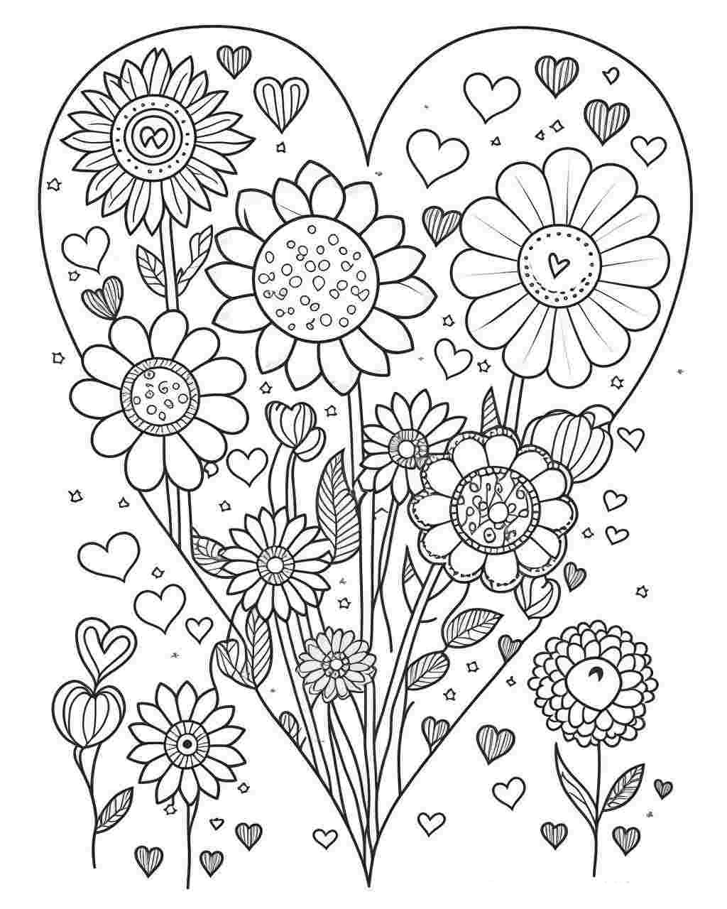 Hearts And Flowers Coloring Page 2 ColoringFunHouse