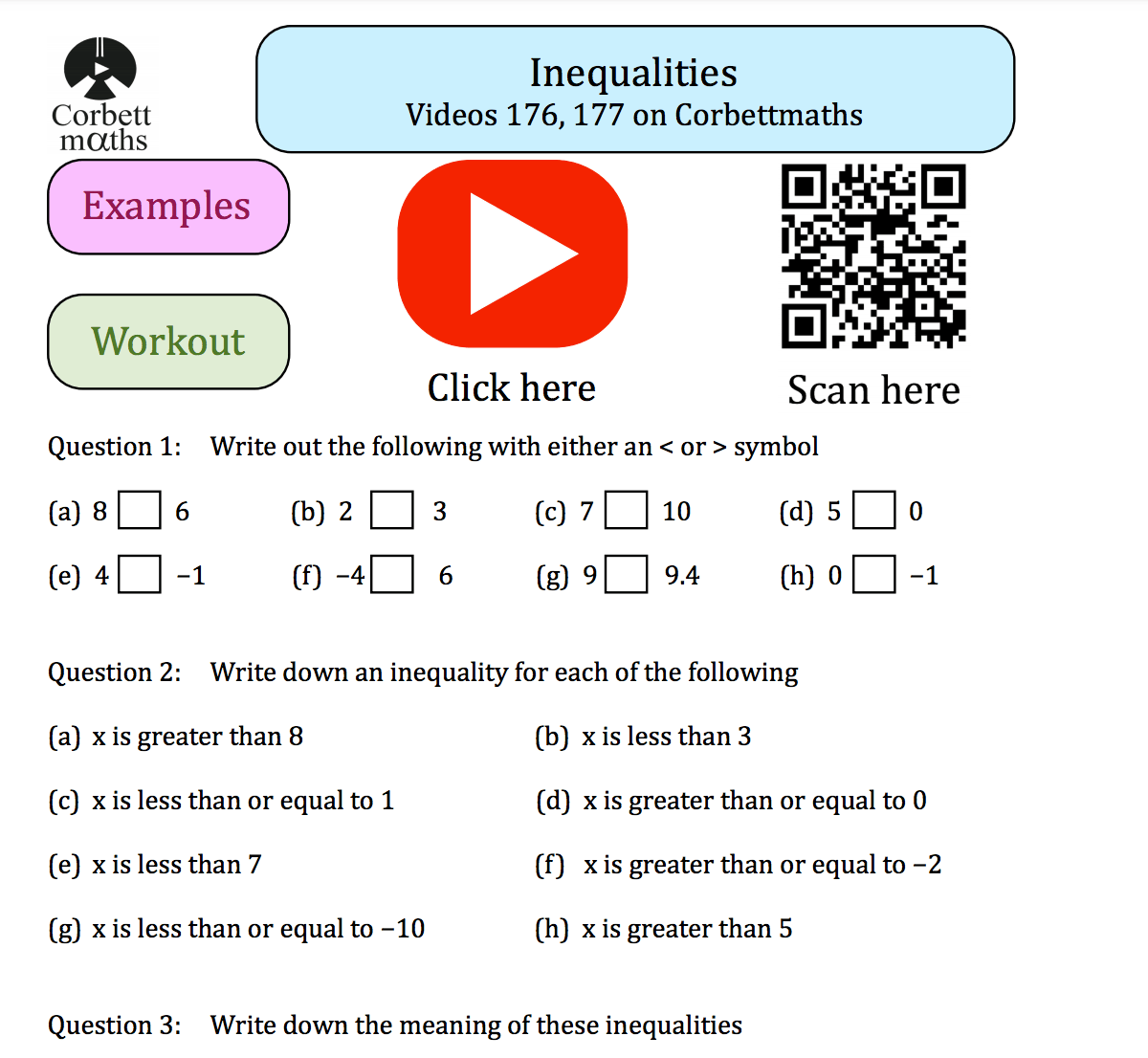 Inequalities Textbook Exercise Corbettmaths Worksheets Library