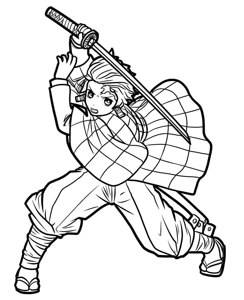 Kamado Tanjiro With Sword Coloring Page Free Printable Coloring Pages